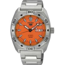 Men's Seiko 5 Sports Stainless Steel Case and Bracelet Orange Dial Day