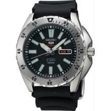 Men's Seiko 5 Stainless Steel Case Rubber Bracelet Automatic Black Dia