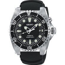 Men's Seiko Adventure Kinetic Dive Watch w Black Rubber Band & Black Dial SKA413