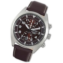 Men's Seiko Chronograph Brown Leather Strap Watch with Brown Dial (Model: SNN241) seiko