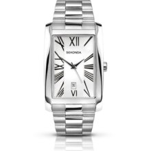 Mens Sekonda Watch Rectangle White Dial Steel Bracelet Wrist Watch 3633