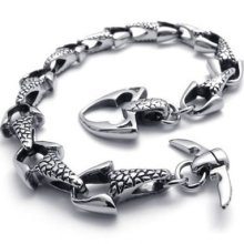 Men's Silver Black Tone Vintage Stainless Steel Bracelet Bangle Us120491