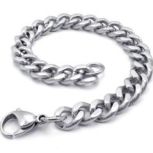 Mens Silver Charm Stainless Steel Bracelet Bangle Chain