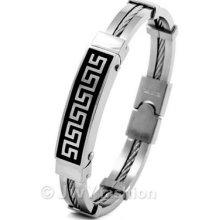 Mens Silver Stainless Steel Greek Bracelet Cuff Bangle Hand Chain Vc864