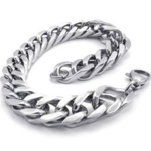 Men's Silver Stainless Steel Wide Link Bracelet 8 1/2
