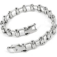 Men's Silver Tone Stainless Steel Bracelet Bike Chain Bangle Cb12052