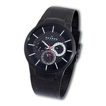 Men's Skagen Multi-Function Black Titanium Mesh Bracelet Watch (Model: