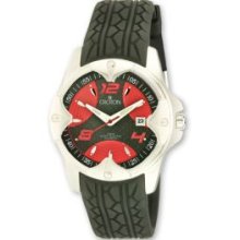 Mens Sport Automatic Black Silicon Band Red Dial Watch