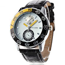 Men's Sports Design PU Analog Quartz Wrist Watch (Black)