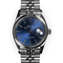Men's Stainless Steel Blue Stick Dial Smooth Bezel Rolex Datejust