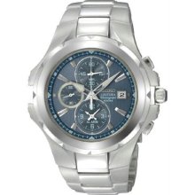 Men's Stainless Steel Coutura Blue Dial Alarm Chronograph