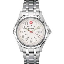 Mens Swiss Army Watches, Standard Issue XL Men's Watch with White Dial and Stainless Steel Bracelet by Wenger - Maker of the Genuine Swiss Army Knife