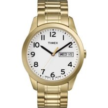 Mens Timex Indiglo Easy Reader Gold Tone Stretch Expansion Day Date Watch T2n064