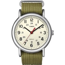 Mens Timex Indiglo Weekender Olive Green Nylon Canvas Sport Watch T2n651