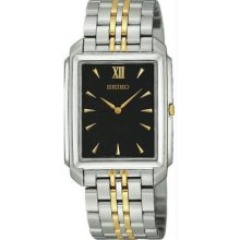 Men's Two Tone Stainless Steel Dress Watch Black Dial