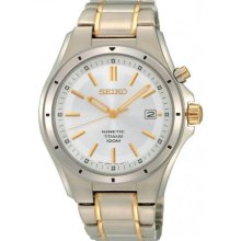 Men's Two Tone Titanium Kinetic Date Silver Tone Dial Link Bracelet