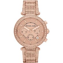 Michael Kors Ladies Parker Rose Gold and Crystal Watch