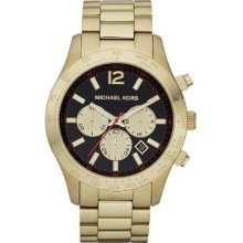 Michael Kors Men Layton Gold Watch Round Chronograph Movement Analog Steel