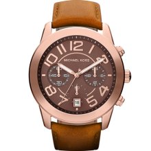 Michael Kors 'Mercer' Chronograph Leather Strap Watch Rose Gold/ Chocolate