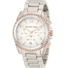 Michael Kors Women Blair Silver & Rose Gold Watch Round Movement Quartz Time