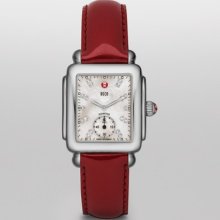 MICHELE Deco 16 Stainless Steel White Diamond Dial Scarlet Patent