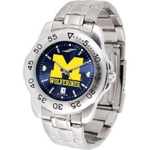 Michigan Wolverines Mens Blue AnoChrome Steel Sport Watch