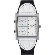 Mila Schon Women's Triple Time Zone Display Silver Dial Leather Q ...