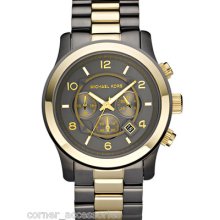 Mk8160 Michael Kors Men Gunmetal Gold Band Chrono Dial Watch