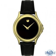 MOVADO Folio Gold Men's Black Dial & Strap Quartz Watch - Model 0690301 - New