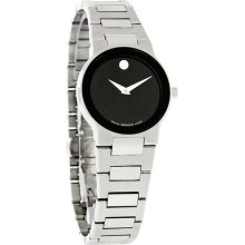 Movado Safiro Ladies Black Dial Stainless Steel Swiss Quartz Dress Watch 0605806