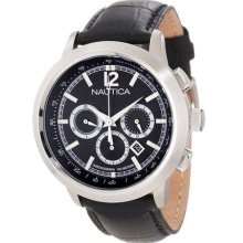 Nautica Men's Leather N19588G Black Crocodile Leather Quartz Watch with Black Dial