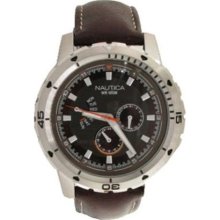 Nautica Mens Sport NCS 350 Stainless Watch - Brown Leather Strap - Brown Dial - N15611G