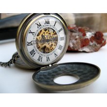 Neo Victorian Mechanical Pocket Watch - Bronze Double Cover - Groomsmen, Wedding, Men, Victorian Steampunk Era - Item MPW245