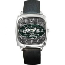New York Jets Unisex Silver-Tone Square Metal Watch 05