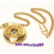 Nice Gold Tone Steampunk Skeleton Antique Roman Pocket Watch For X'mas Gift