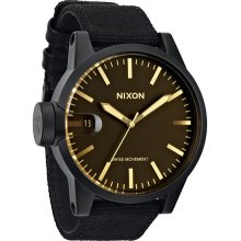 Nixon 'The Chronicle' Canvas Strap Watch Matte Black/ Orange Tint