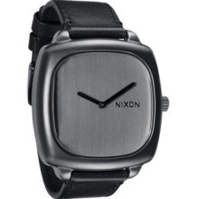 Nixon Women's Shutter A2861062-00 Black Leather Quartz Watch with Silver Dial