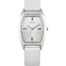 Oasis Ladies Analogue Stone Inset Quartz Watch With White Strap B1084
