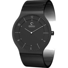 Obaku Harmony Mens Ultra Slim Stainless Watch - Black Bracelet - Black Dial - V133LBBSB