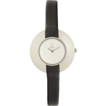 Obaku Women's Silver Dial and Black Calf Skin Quartz Watch (V135LCIRB)