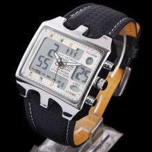 Ohsen Digital Good Taste Black Leather Quartz Men's Style Movement Wrist Watch