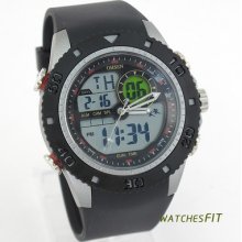 Ohsen Men Black Rubber Analog Digital Dual Time Electric Date Sport Wrist Watch