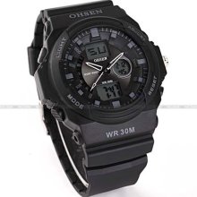 Ohsen Mens Dual Time Core Date Alarm Stopwatch Sport Quartz Wrist Watch Cnp