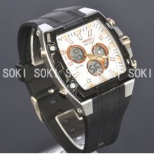 Ohsen White Quartz Led Analog Digital Mens Wrist Silicon Strap Watch L69