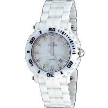 Oniss On8110-l Women's Oversized Swiss White Ceramic Chronograph Watch
