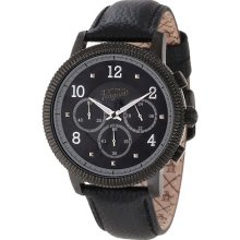 Original Penguin Op 1008 Gd Dino Black Dial Leather Stainless Chronograph Watch