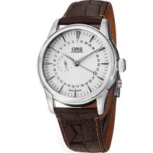 Oris Men's 'artelier' Silver Dial Pointer Date Leather Strap Watch 74476654051ls