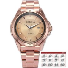 Orkina Luxury Rose Gold Date Quartz Men Stainless Steel Sport Analog Dress Watch