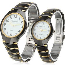 Pair of Alloy Analog Quartz Couple's Watches (Black and Gold)