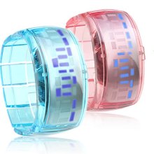 Pair of Future Design Bracelet LED Watch (Light Blue and Pink)